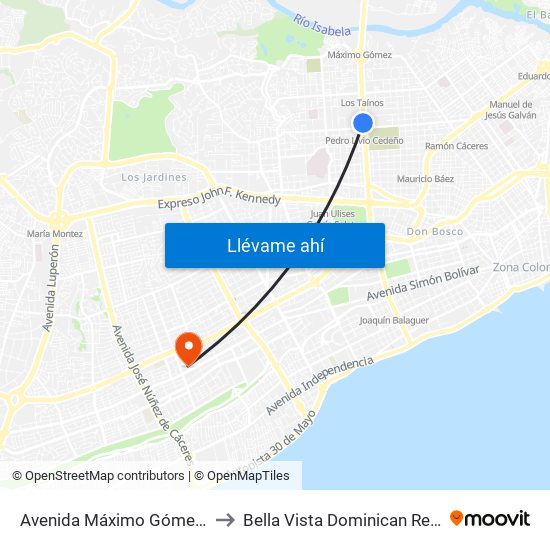 Avenida Máximo Gómez, 109 to Bella Vista Dominican Republic map