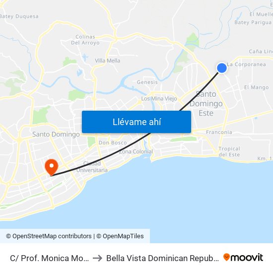C/ Prof. Monica Mota to Bella Vista Dominican Republic map