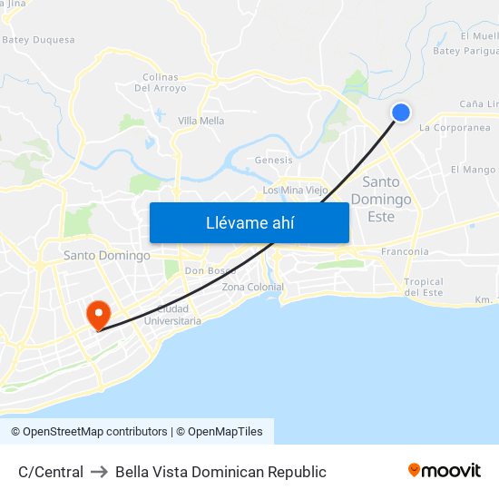 C/Central to Bella Vista Dominican Republic map