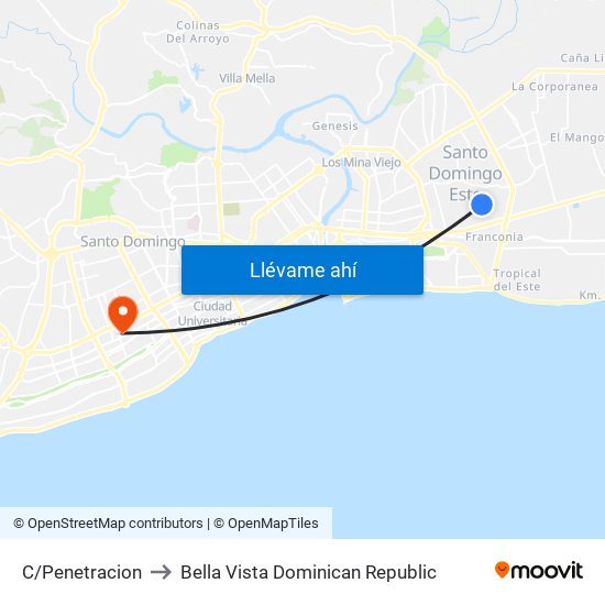 C/Penetracion to Bella Vista Dominican Republic map