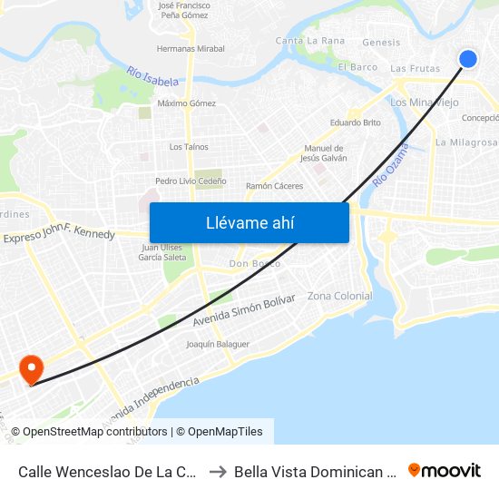 Calle Wenceslao De La Concha, 20 to Bella Vista Dominican Republic map