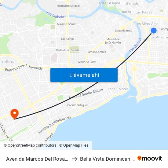Avenida Marcos Del Rosario, 11906 to Bella Vista Dominican Republic map