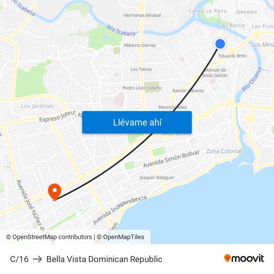 C/16 to Bella Vista Dominican Republic map