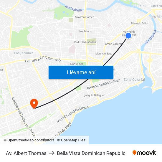Av. Albert Thomas to Bella Vista Dominican Republic map