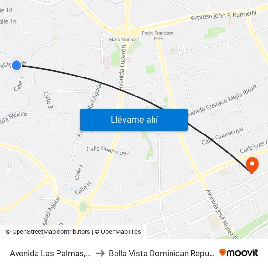 Avenida Las Palmas, 62 to Bella Vista Dominican Republic map