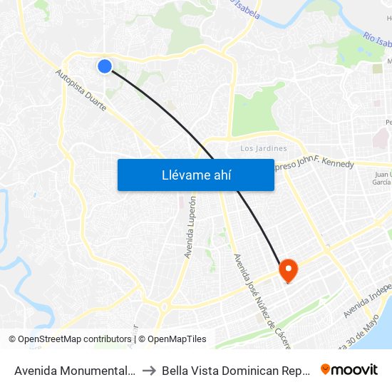 Avenida Monumental, 50 to Bella Vista Dominican Republic map
