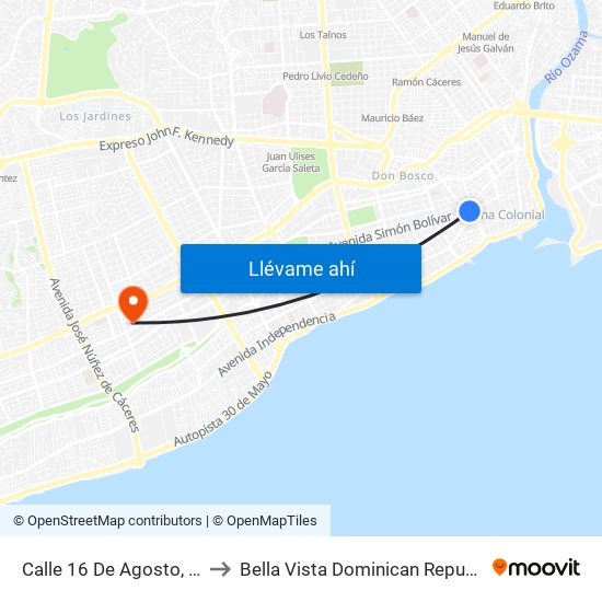 Calle 16 De Agosto, 13 to Bella Vista Dominican Republic map