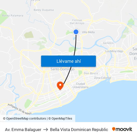 Av. Emma Balaguer to Bella Vista Dominican Republic map
