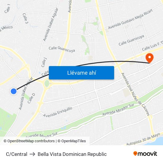 C/Central to Bella Vista Dominican Republic map