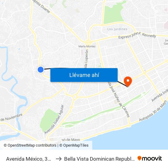 Avenida México, 305 to Bella Vista Dominican Republic map