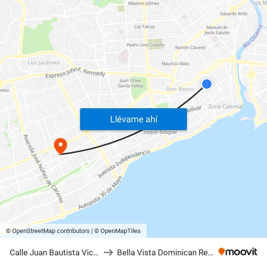 Calle Juan Bautista Vicini, 48 to Bella Vista Dominican Republic map