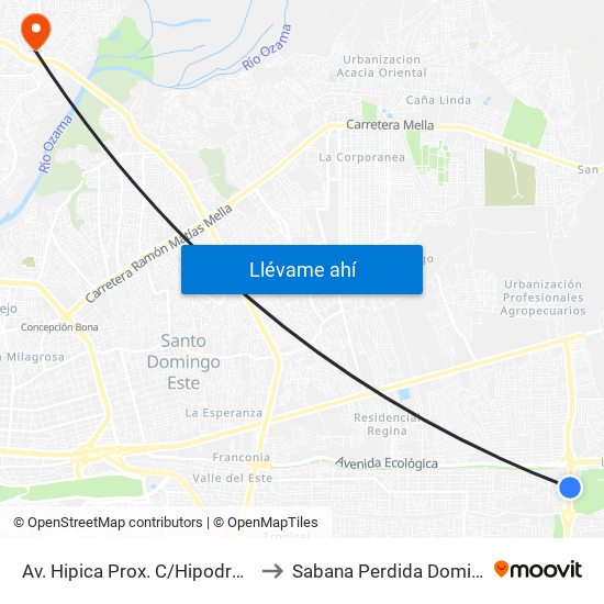 Av. Hipica Prox. C/Hipodromo V Centenario to Sabana Perdida Dominican Republic map