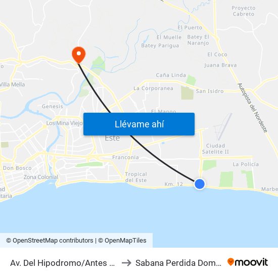 Av. Del Hipodromo/Antes Aut. Las Américas to Sabana Perdida Dominican Republic map