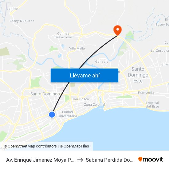Av. Enrique Jiménez Moya Prox. Av. Simon Bolivar to Sabana Perdida Dominican Republic map