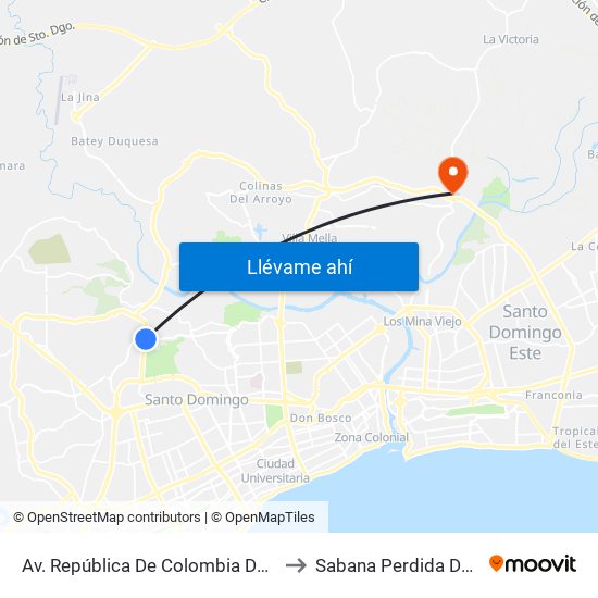 Av. República De Colombia Desp. Av. Carlos Perez Ricart to Sabana Perdida Dominican Republic map