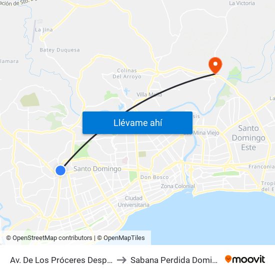 Av. De Los Próceres Desp. Resp. Luperon to Sabana Perdida Dominican Republic map