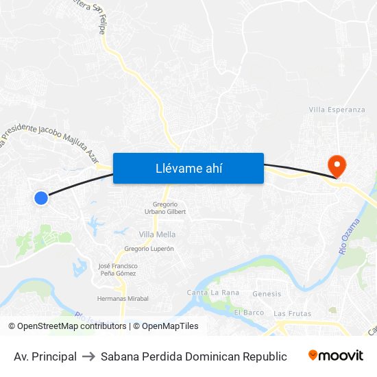 Av. Principal to Sabana Perdida Dominican Republic map