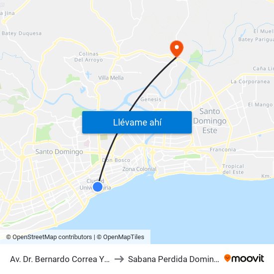 Av. Dr. Bernardo Correa Y Cidron (Uasd) to Sabana Perdida Dominican Republic map