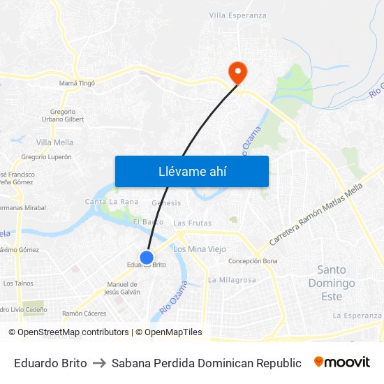 Eduardo Brito to Sabana Perdida Dominican Republic map