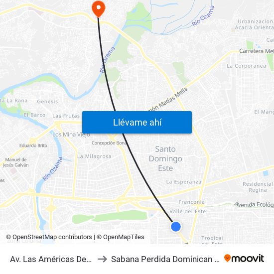Av. Las Américas Desp. C/C to Sabana Perdida Dominican Republic map