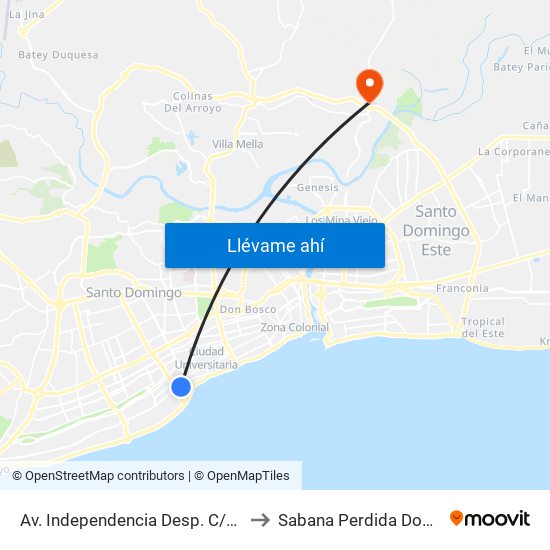 Av. Independencia Desp. C/Hipólito Herrera Billini to Sabana Perdida Dominican Republic map