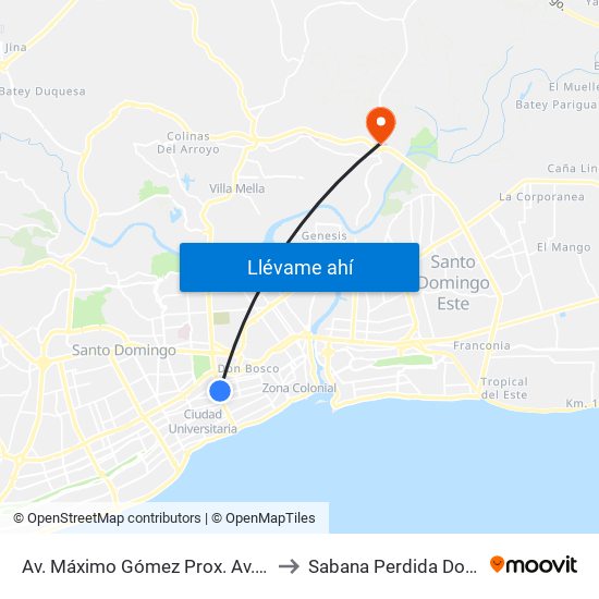 Av. Máximo Gómez Prox. Av. Pedro Henriquez Ureña to Sabana Perdida Dominican Republic map