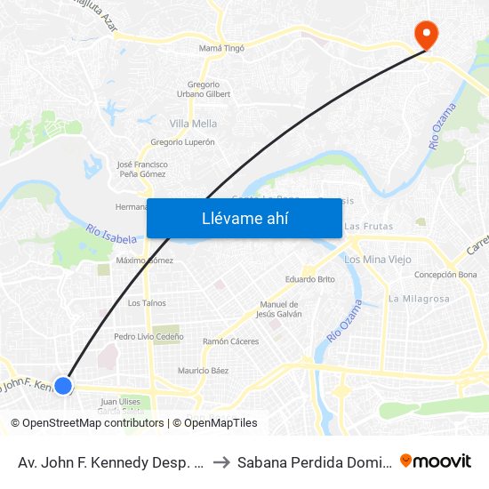 Av. John F. Kennedy Desp. Av. Lope De Vega to Sabana Perdida Dominican Republic map
