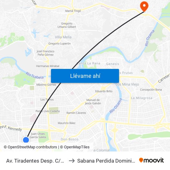 Av. Tiradentes Desp. C/Fantino Falco to Sabana Perdida Dominican Republic map