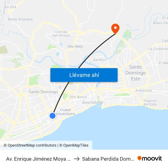 Av. Enrique Jiménez Moya Prox. C/El Recodo to Sabana Perdida Dominican Republic map