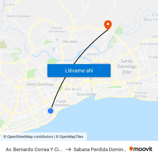 Av. Bernardo Correa Y Cidron Prox. C/7 to Sabana Perdida Dominican Republic map