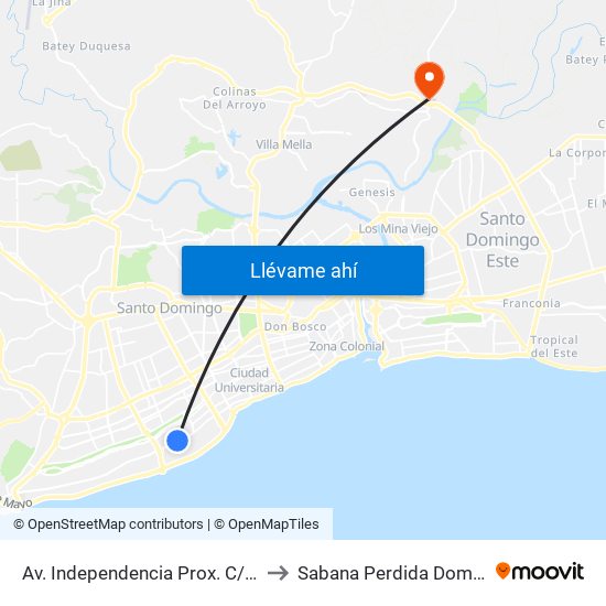 Av. Independencia Prox. C/Apolinar Pedromo to Sabana Perdida Dominican Republic map