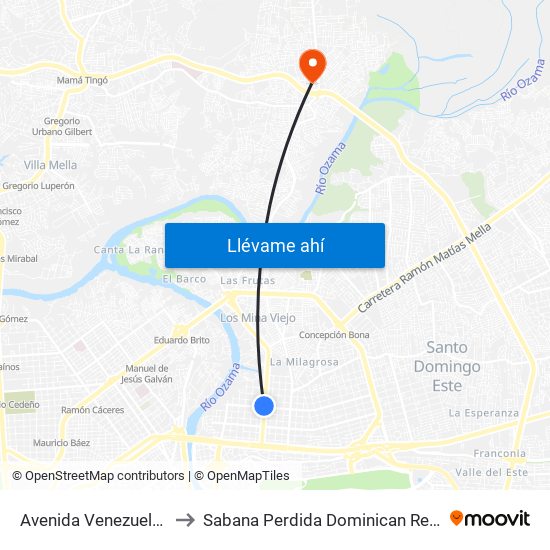 Avenida Venezuela, 72 to Sabana Perdida Dominican Republic map