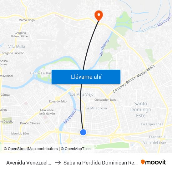 Avenida Venezuela, 16 to Sabana Perdida Dominican Republic map