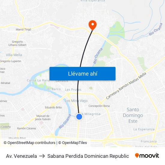 Av. Venezuela to Sabana Perdida Dominican Republic map