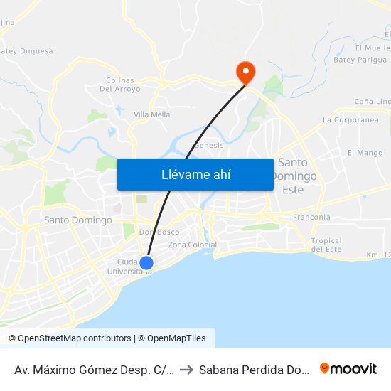 Av. Máximo Gómez Desp. C/Aristides Fiallo Cabral to Sabana Perdida Dominican Republic map