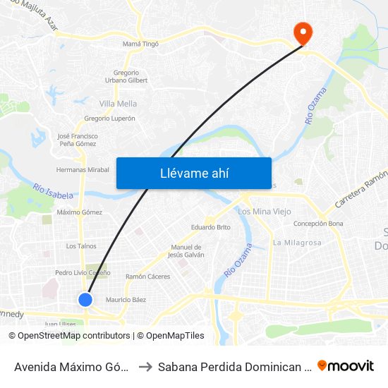 Avenida Máximo Gómez, 73 to Sabana Perdida Dominican Republic map