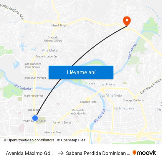Avenida Máximo Gómez, 99 to Sabana Perdida Dominican Republic map