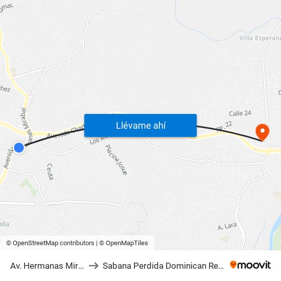 Av. Hermanas Mirabal to Sabana Perdida Dominican Republic map