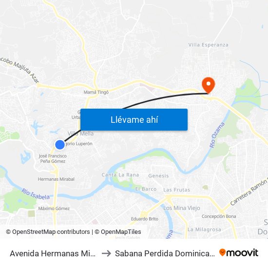 Avenida Hermanas Mirabal, 189 to Sabana Perdida Dominican Republic map
