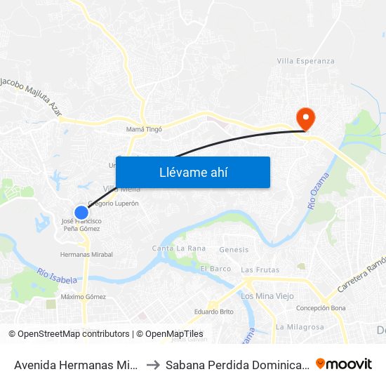 Avenida Hermanas Mirabal, 145 to Sabana Perdida Dominican Republic map