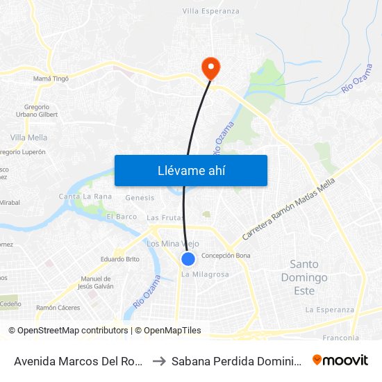 Avenida Marcos Del Rosario, 11906 to Sabana Perdida Dominican Republic map