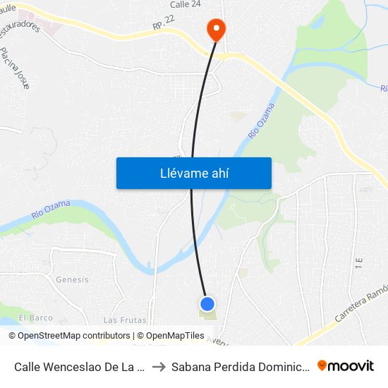 Calle Wenceslao De La Concha, 20 to Sabana Perdida Dominican Republic map