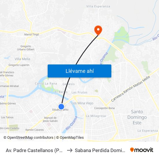Av. Padre Castellanos (Puente Peatonal) to Sabana Perdida Dominican Republic map