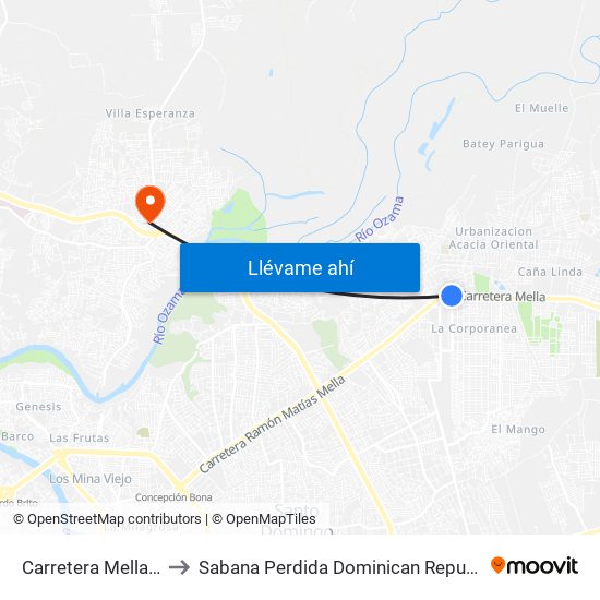 Carretera Mella, 6 to Sabana Perdida Dominican Republic map