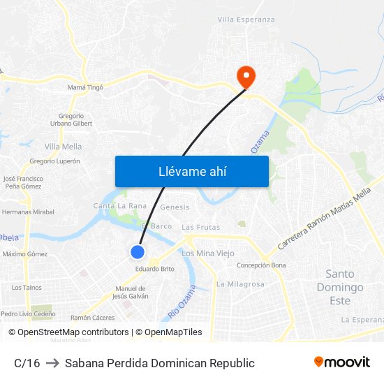C/16 to Sabana Perdida Dominican Republic map