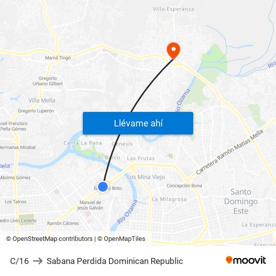 C/16 to Sabana Perdida Dominican Republic map