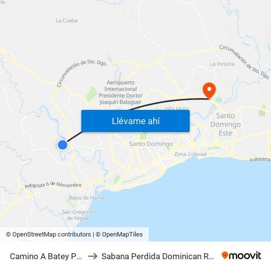 Camino A Batey Palavé to Sabana Perdida Dominican Republic map