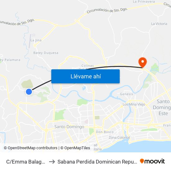 C/Emma Balaguer to Sabana Perdida Dominican Republic map