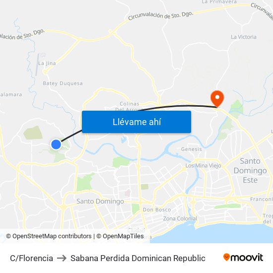 C/Florencia to Sabana Perdida Dominican Republic map