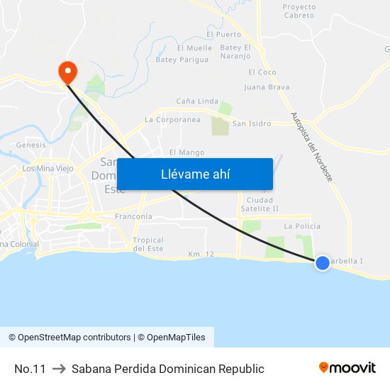 No.11 to Sabana Perdida Dominican Republic map
